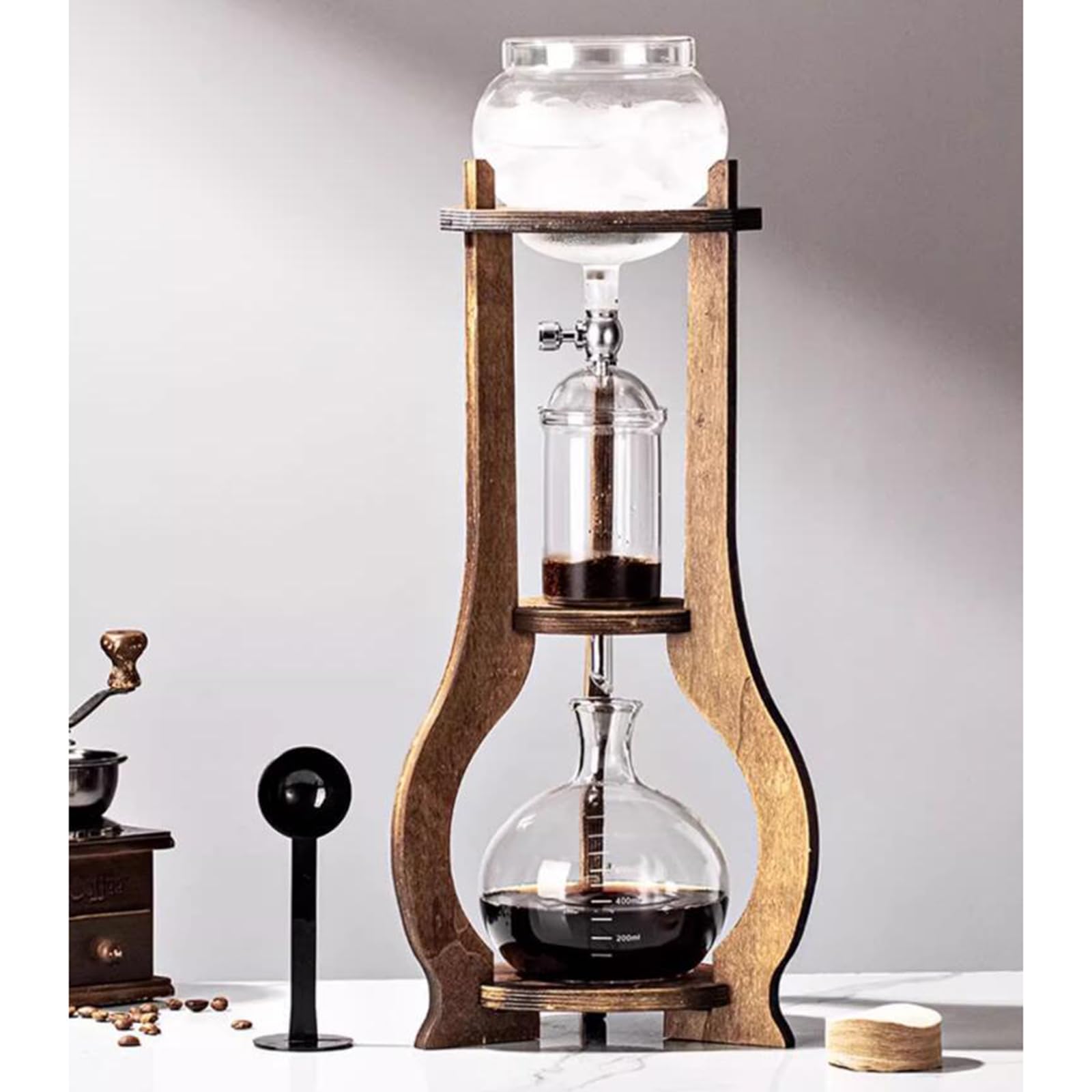 Cold Brew Drip Tower, 800 Ml Macchine per caffè Freddo Manuali con Tecnologia Slow Drip, con Gocciolatoio Regolabile, Staffa in Legno, per Uffici Domestici E Caffetterie