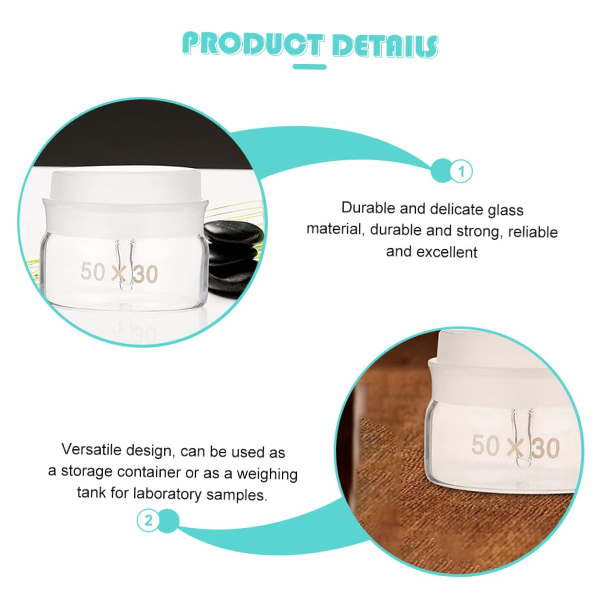 Housoutil Flat Type Glass Can High Borosilicate Glass Weighing Jar 50 * 30mm Storage Can Lids