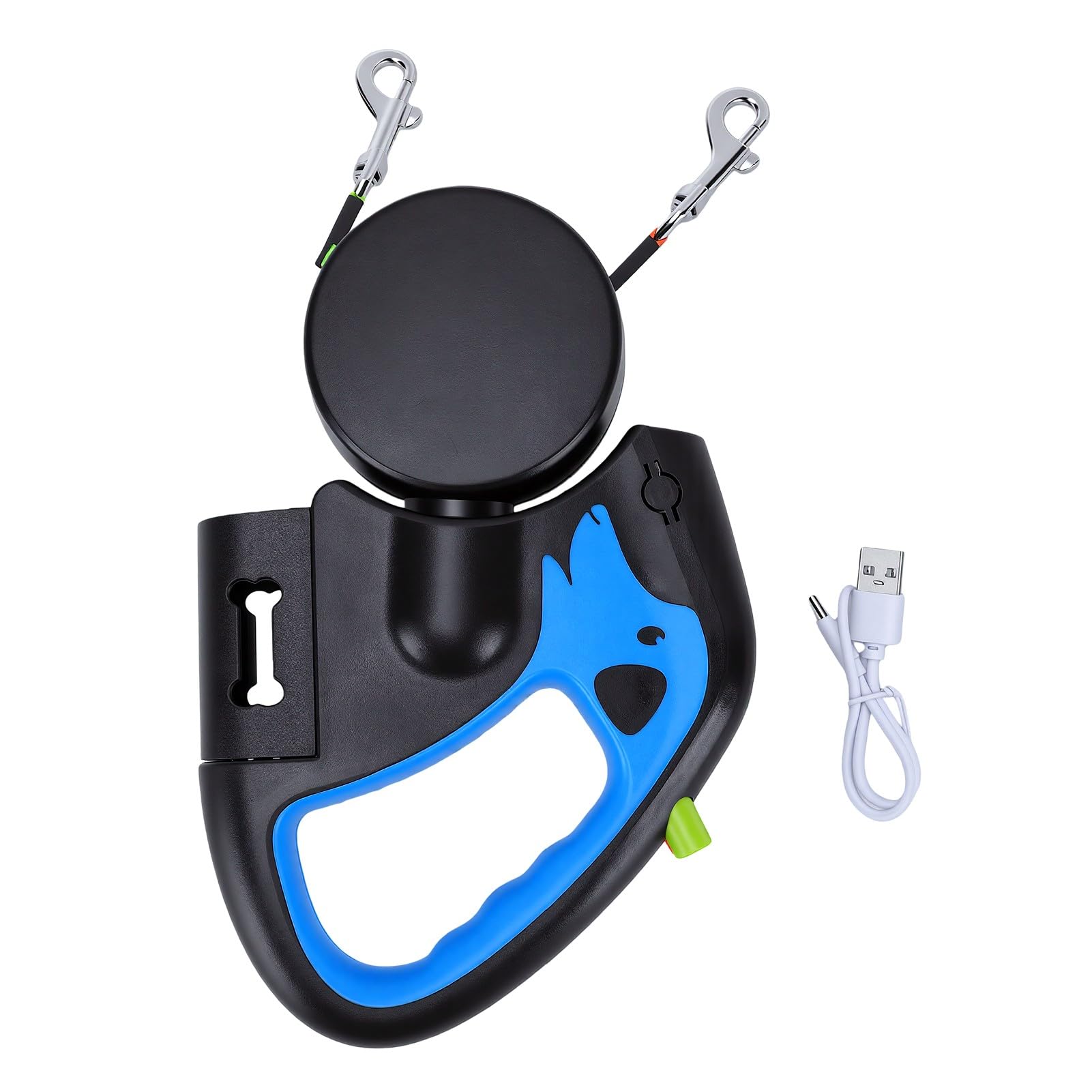 banapoy Guinzaglio Doppio Retrattile per Cani, Guinzaglio Doppio Telescopico Automatico a 360 Gradi per Cani da Passeggio, Antigrovigli con Luce LED e Dispenser per Sacchetti per Rifiuti per di (3