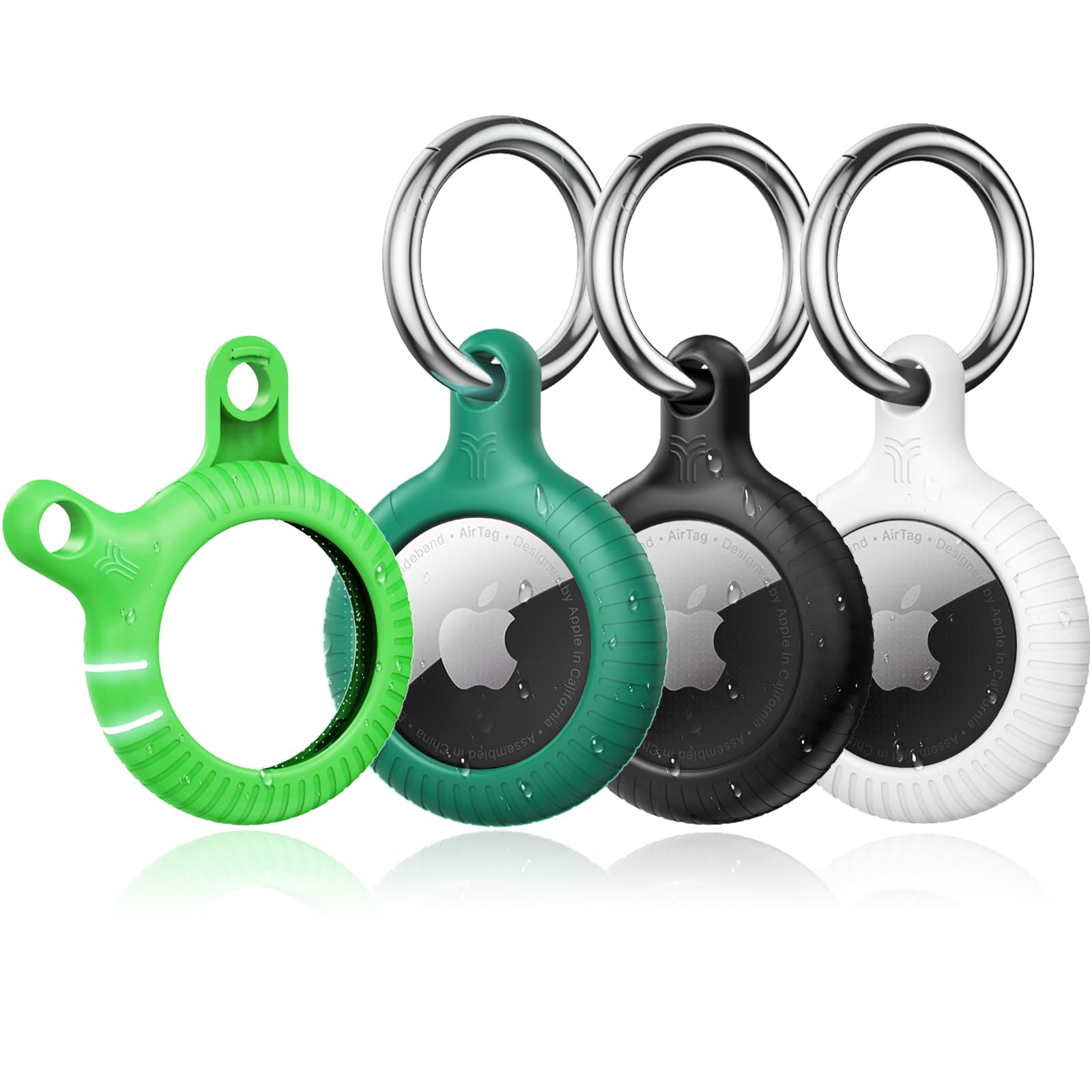 YOSH for Airtag Holder, Airtag Keyring [Twist Lock Design], Integrated Full Cover Anti-Scratch TPU Case 4 Packs, 30mm Metal Spring Keychain for Apple Air Tags 2021, Black & Dark Blue — view 19