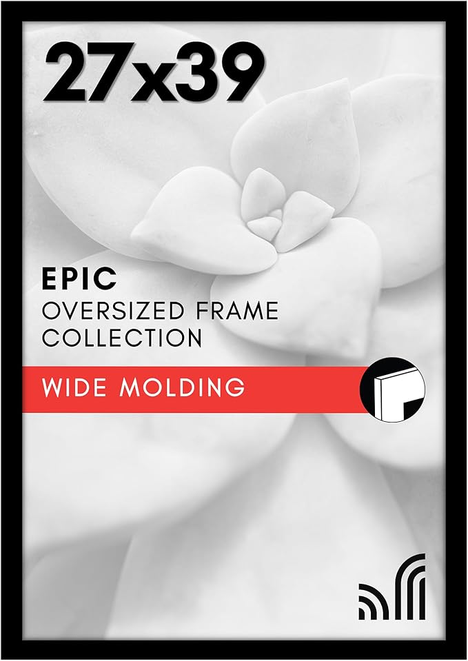 Americanflat 27x39 Poster Frame with Polished Plexiglass - Black Picture Frame - Wide Photo Frames Made of Engineered Wood for Vertical or Horizontal Wall Display - Epic Collection - Black