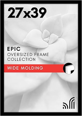 Americanflat 27x39 Poster Frame with Polished Plexiglass - Black Picture Frame - Wide Photo Frames Made of Engineered Wood for Vertical or Horizontal Wall Display - Epic Collection - Black