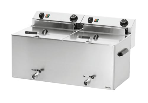 Bartscher Fritteuse PROFESSIONAL II Tischgerät, 2 Becken à 10 l, Elektro, Edelstahl, mit Fettablasshähnen und 2 Körben, für Gastronomie
