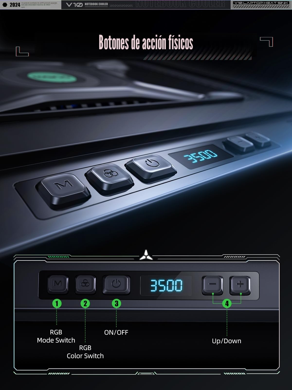 llano Base Refrigeradora Portatil para Enfriamiento Rápido de Portátiles de 13-17.3 Pulgadas | Ventilador Ordenador Portátil Control de Velocidad 4 Puertos USB C&A
