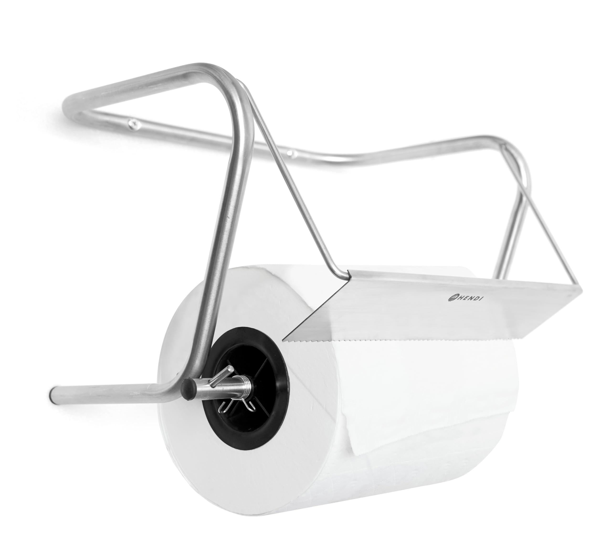HENDI Dispenser da parete per carta asciugamani, portarotolo con barra dentata e kit di montaggio, per bobine fino a 29,7cm di larghezza, 395x290x(H)260mm, acciaio inox