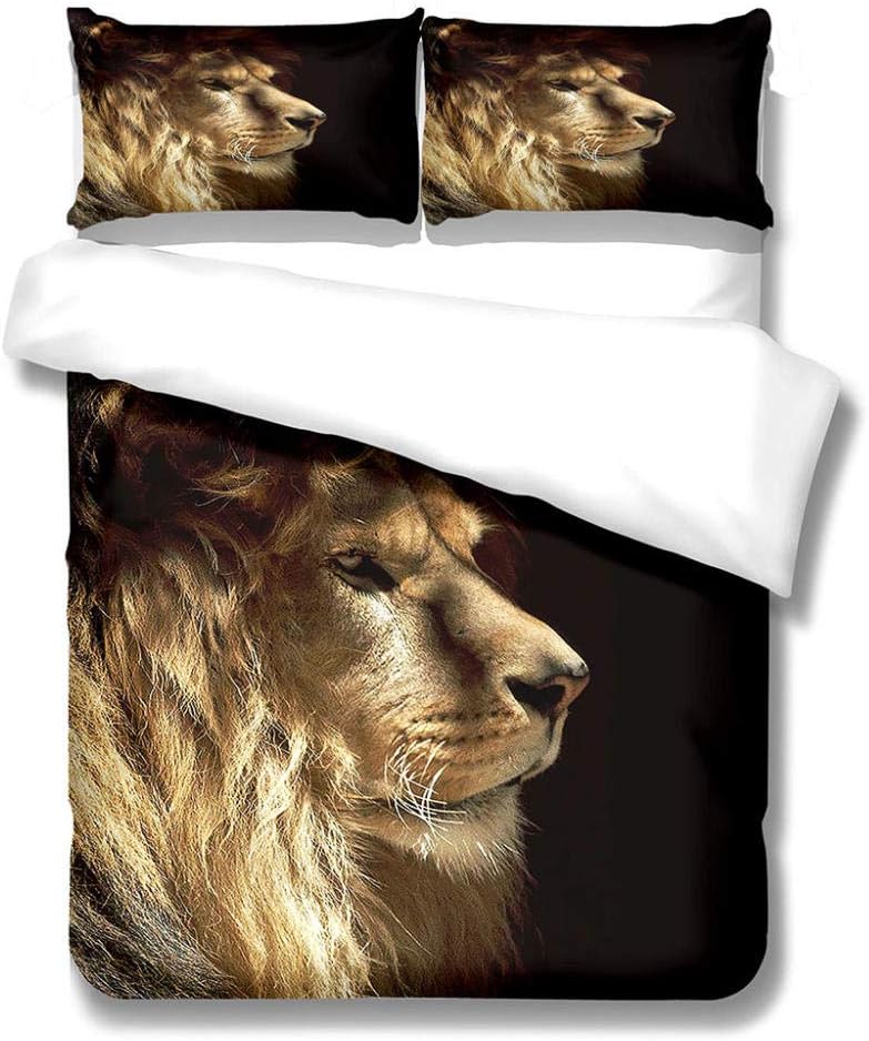 Wjymjj 寝具セット 3d 動物のライオン クイーン 210 X 210 Cm キング サイズ ピローケース キルト 羽毛 寝具 布団カバー セット カップル おしゃれ 寝具カバーセット サイズ クイーン 210 210 Cm