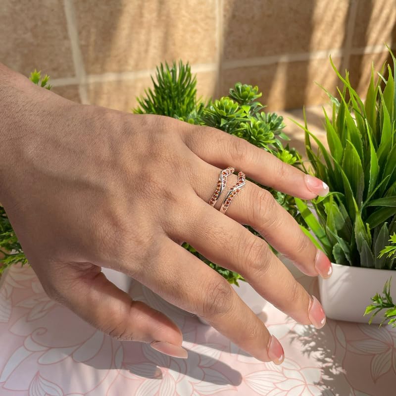 Miniatura 9 de Red Garnet V Shaped Enhancer Guard For Women, 14k Gold Finish Garnet Anniversary Wrap Ring, Anniversary Band