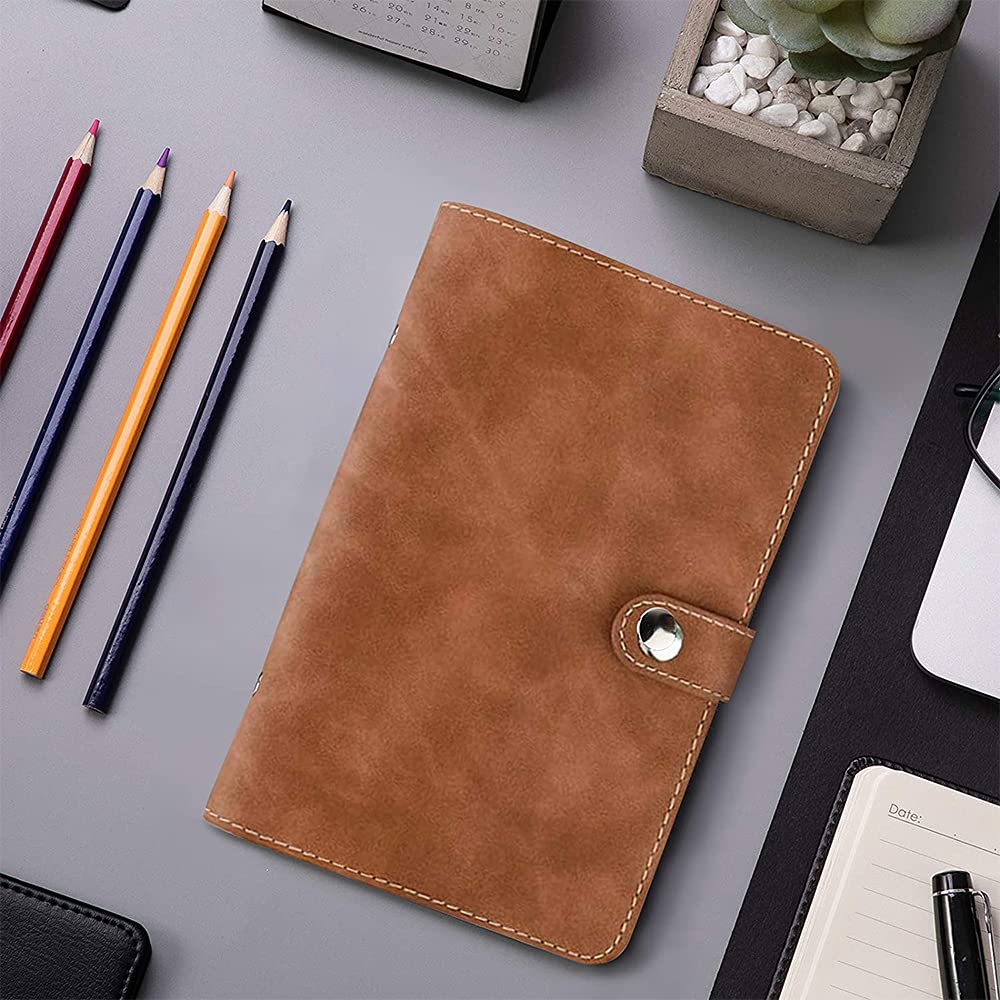 Carnet de Notes Rechargeable, Porte Documents Multifoncti, classeurs à feuilles A6, Portfolio en Pu Cuir, avec 12 Pochette à Glissière à Feuilles Mobiles, pour L'école de Bureau à Domicile (Marron)