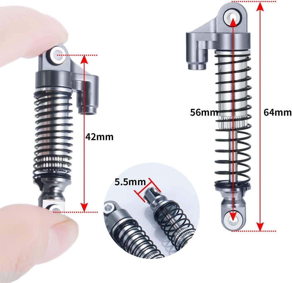 RCHUBAM 4Pcs Aluminum Alloy Shock Absorber for 1/18 TRX4M Defender RC Crawler Car 56mm (Titanium)