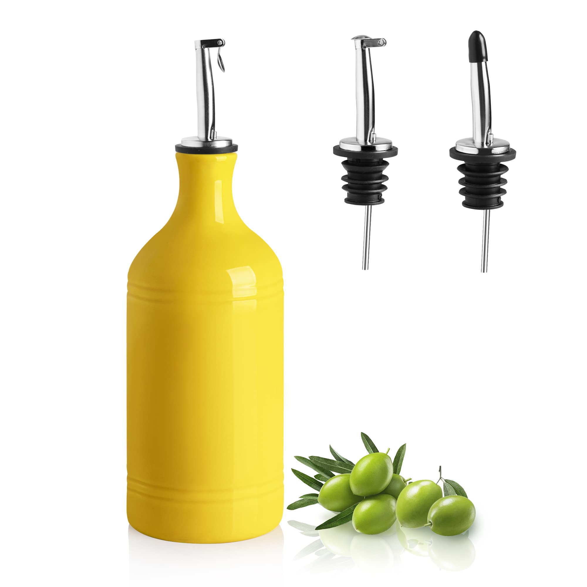 Sweejar Ceramic Olive Oil Dispenser Bottle, Opaque Oil Cruet Protects to Reduce Oxidation, Suitable for Storage Vinegar, Coffee Syrups & Other Liquids, Pack of 1, 15.5 Fl Oz(Yellow)
