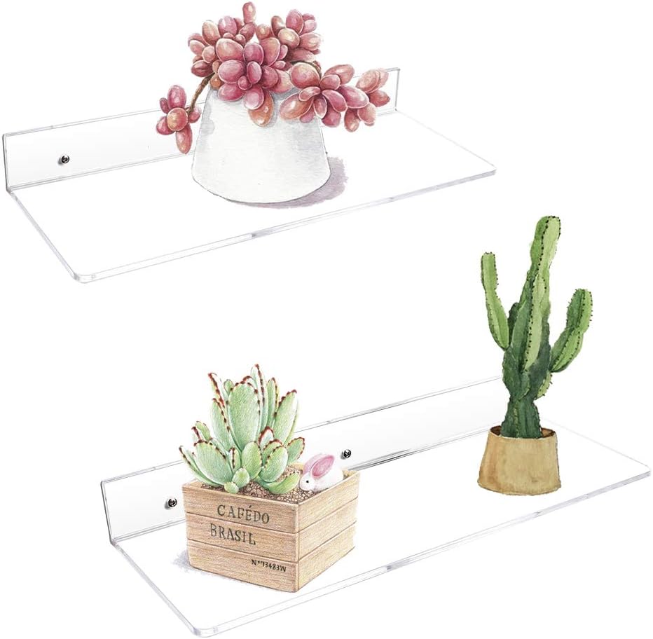 FOBUY Pack of Clear Acrylic Floating Shelf Wall Mounted Display Organizer (30 * 15cm 40 * 15cm)