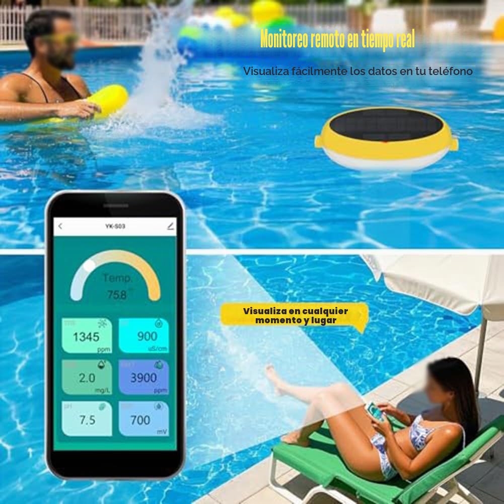 para monitor inteligente de calidad del agua de piscina, 7 en 1 para probador WiFi tuya para pH, salinidad, ORP, CL, temperatura, control de aplicación en tiempo real para piscinas de agua
