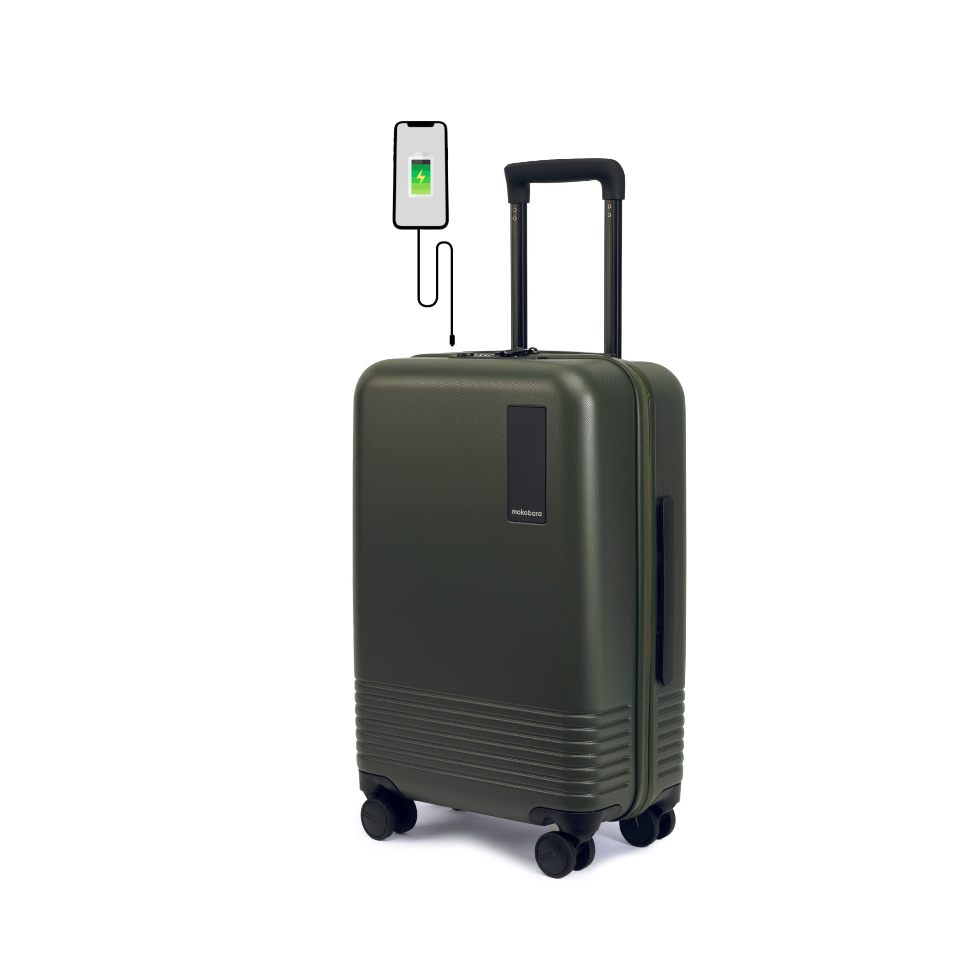 MOKOBARA Iconic Cabin Trolley Bag 57.8cm 41L Green | Polycarbonate Hardshell USB Charging Socket TSA Lock 8 Silent Wheels Internal Compression System Suitcase for 4-7 Days Trip discount deal