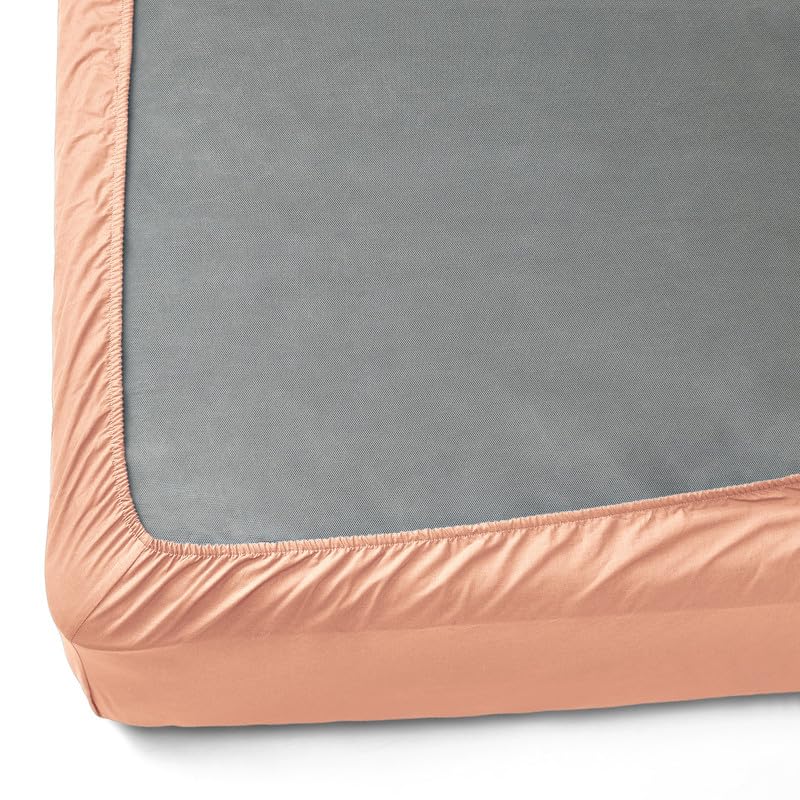 Image of NAKSH King Size Bedsheet Cotton Elastic Fitted 78 x 72 Inch, 210 TC Plain Pure Cotton, Peach | 1 King Size Bedsheet with Elastic Fitted and 2 Pillow Covers
