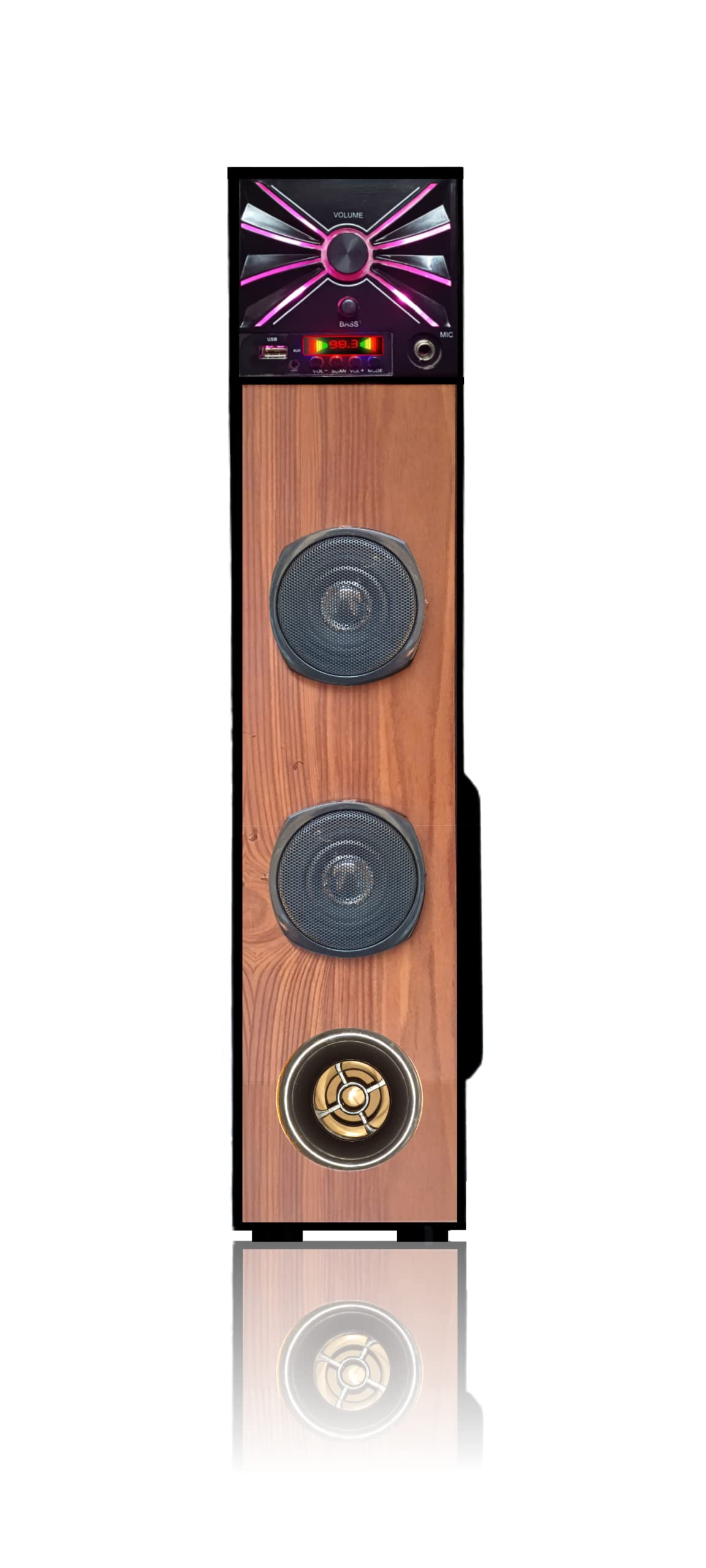 MINTRONICS® RYTHAM pro 65W Bluetooth 4.0 Tower Speaker Aux,BT,SD Card Support with Remote Controller 5'25 inch Suboofer 3" inch Double Speaker Speacial Wired Microphone supportable (Brown)