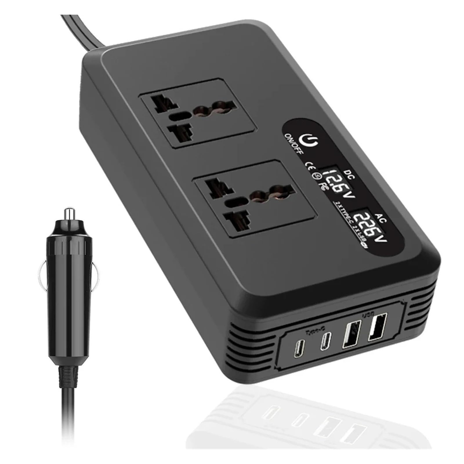 Convertidor Adaptador Transformador Voltaje USB Montado Inversor Coche Portátil Potencia 200W CC 12V A110V/220V Clip Batería Conversión inversor