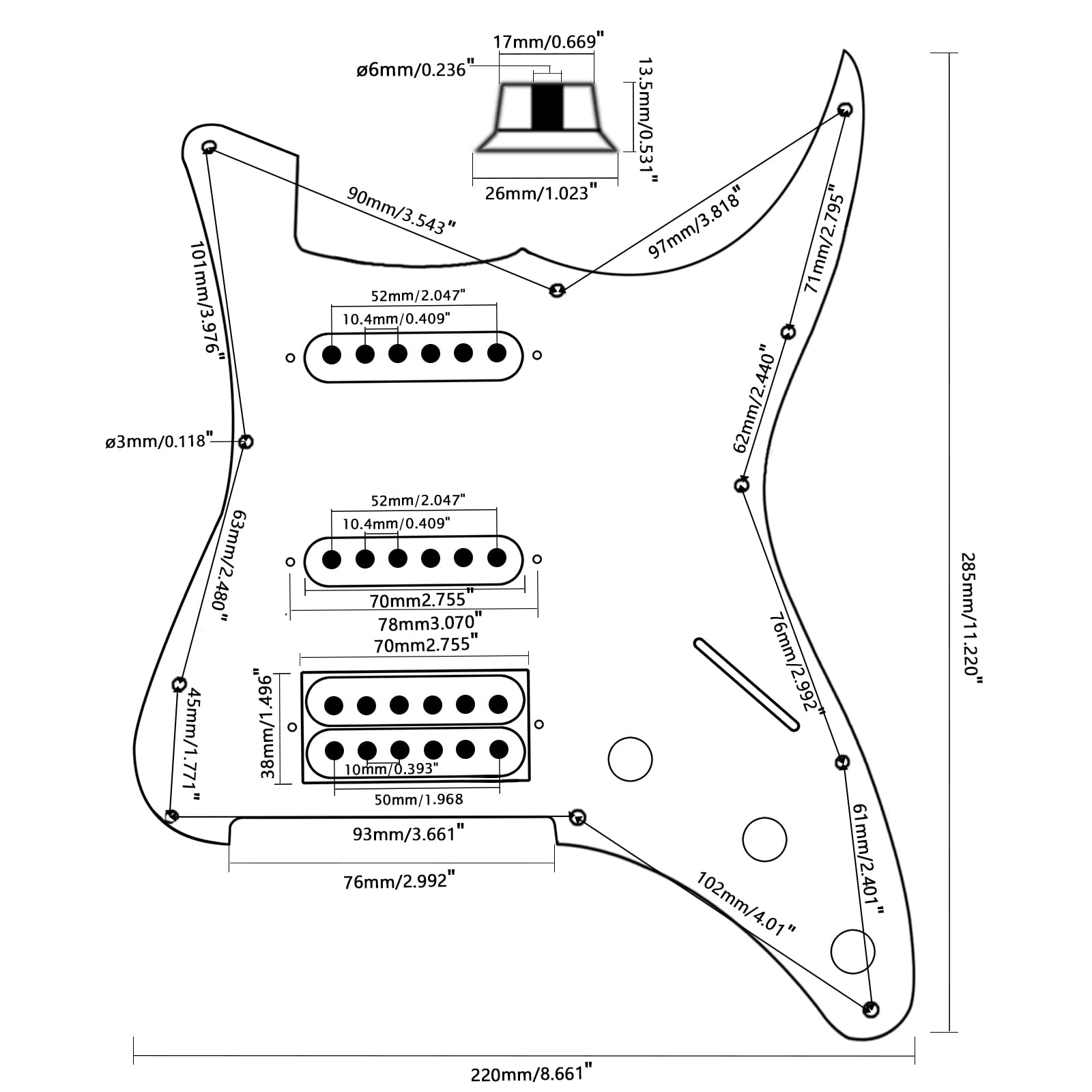 SSH - Juego de golpeadores precableados cargados, 11 agujeros cargados para guitarra, pastillas Humbucker con cuerdas + herramienta de reparación, para guitarra eléctrica Fender Stratocaster