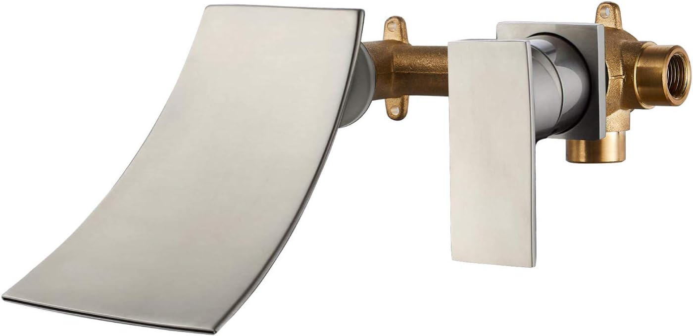 Airuida Wall Mount Bathtub Faucet, Tub Filler with Waterfall Tub Spout, Single Handle Bathroom Mixer Shower Faucet Set with 8 Inch Rainfall Square Showerhead and Tub Spout Bathtub Faucet Kit Shower Tu