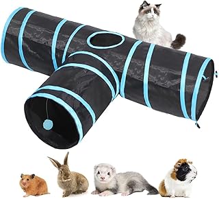 OnseToday Cat Tunnel Collapsible Pet Tube Interactive Cat Toys 3 Way Small Animal Play Tunnel Toys with Peek Hole and Ball for Kitten Rabbit Puppy Guinea Pig (Black)