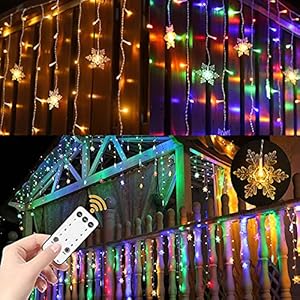 Elegear Lichtgordijn met 400 leds, 80 sneeuwvlokken, voor buiten en binnen, met afstandsbediening, met 9 modi, IP44 kerstdecoratie voor ramen
