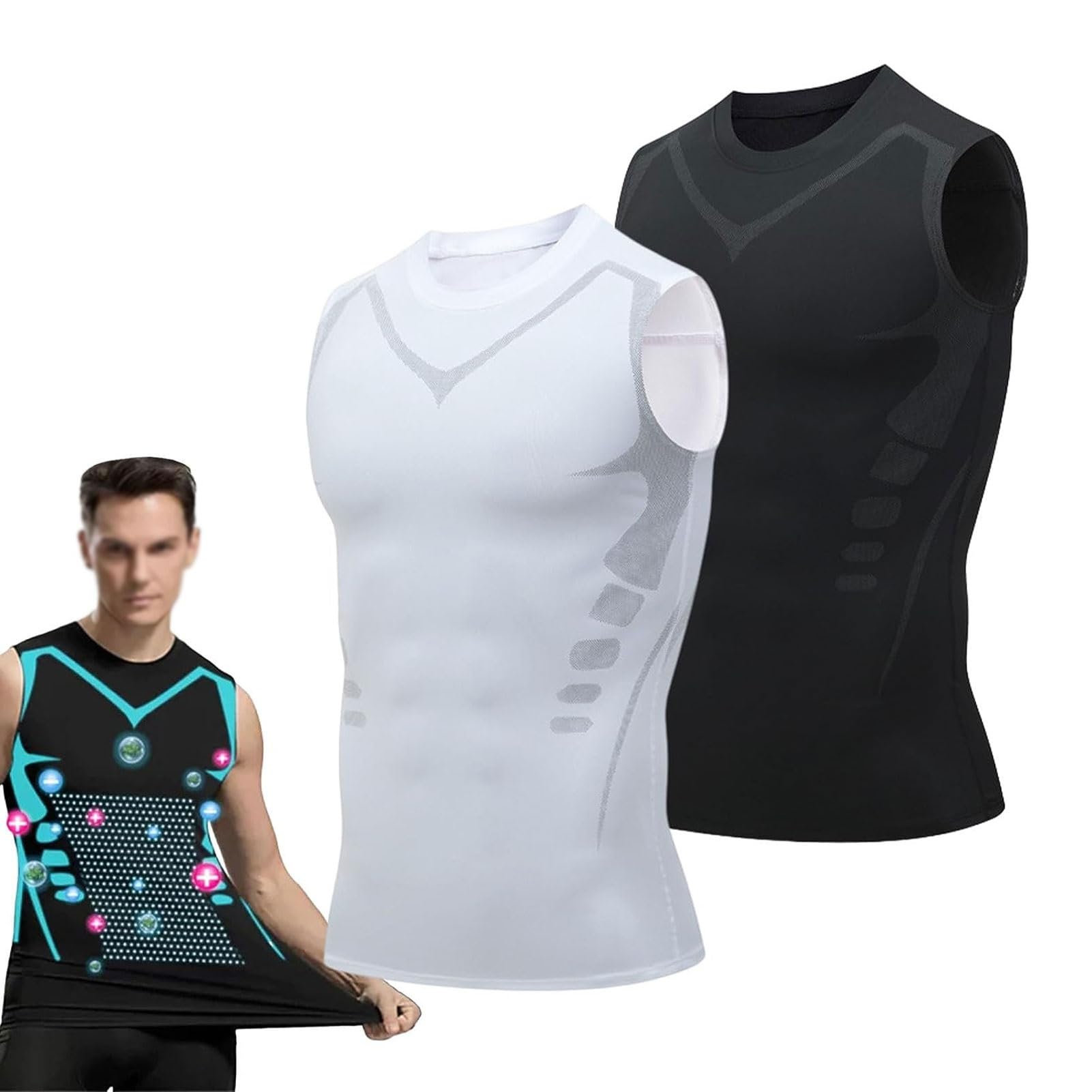 Chaleco Moldeador Iónico, Camiseta de Compresión para Ginecomastia en El Pecho para Hombres, Forma Cuerpo con El Chaleco Moldeador Iónico para Hombres