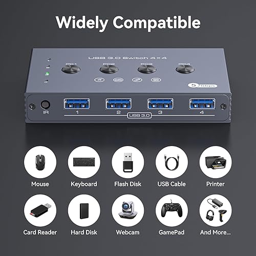 Miniatura 5 de Selector de conmutadores USB 3.0 4 ordenadores comparten 4 puertos USB A dispositivos para mouse teclado impresora escanne con control remoto