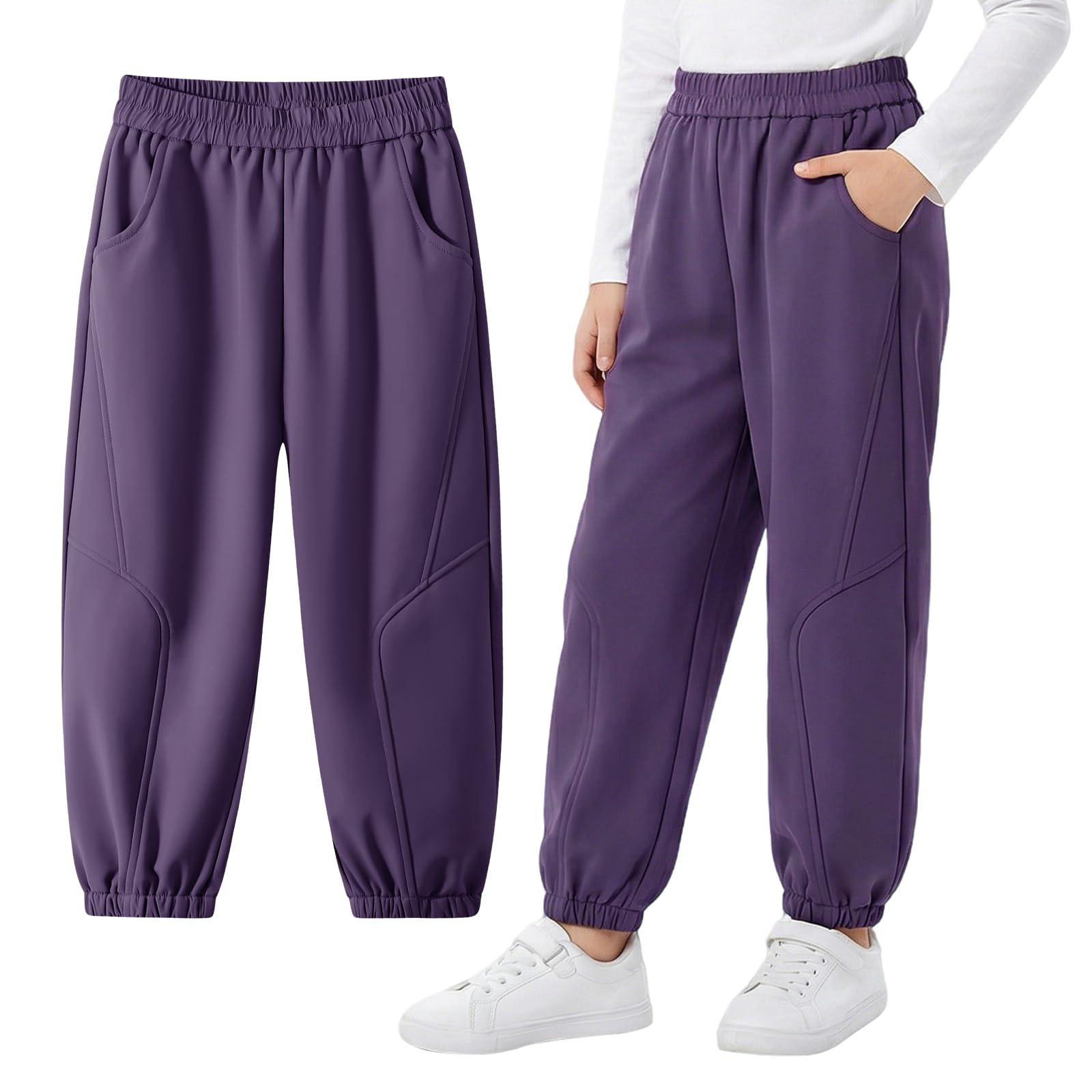 Pantaloni Softshell Foderato in Pile per Bambini, Impermeabili Antivento Inverno Termici Morbido Ragazzi Pantalone per Trekking Hiking Pioggia Montagna Escursionismo, 6-14 Anni