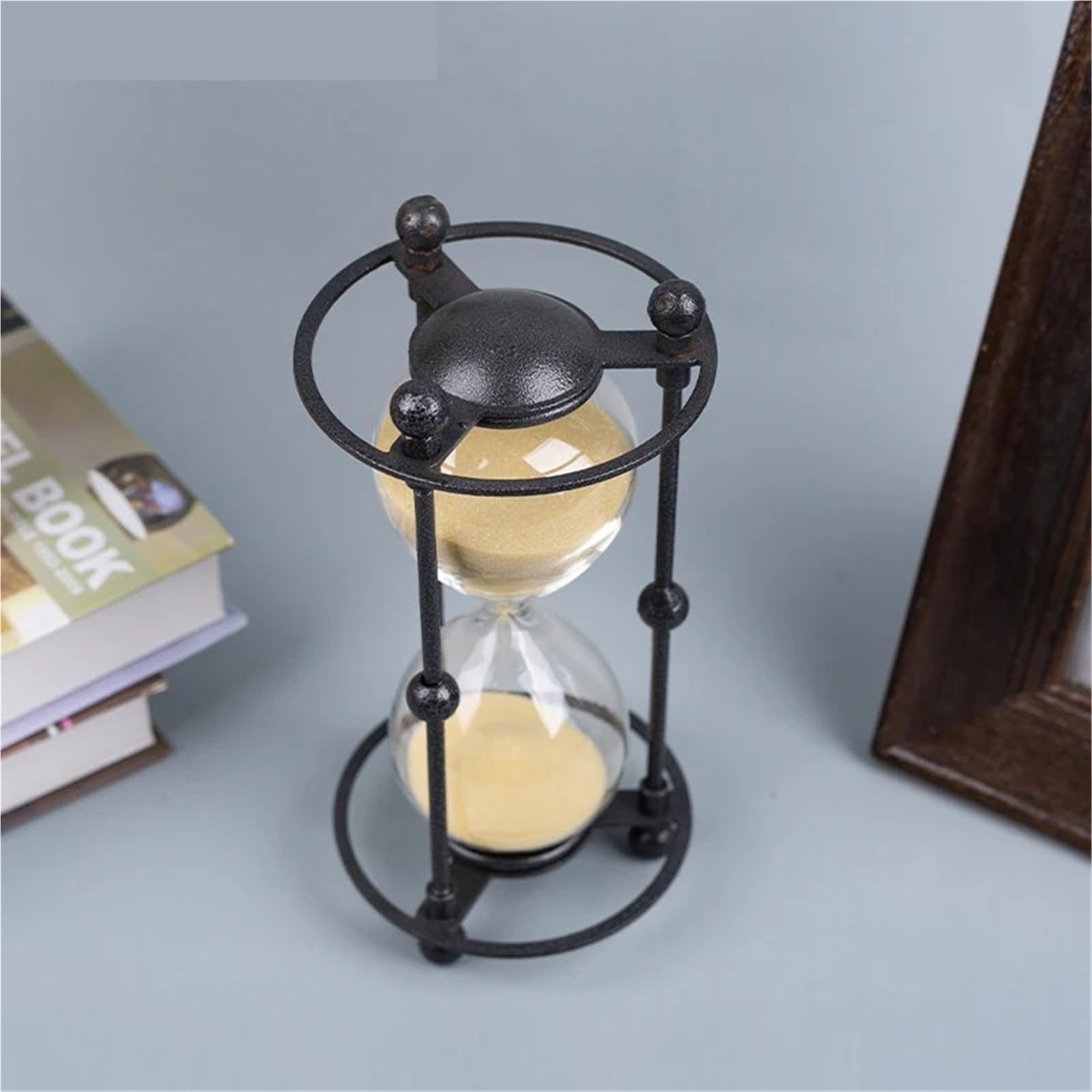 Reloj de Arena Hierro Vintage, Reloj 15 Minutos, Temporizador, Metal, Creativo para Escuela(Black)