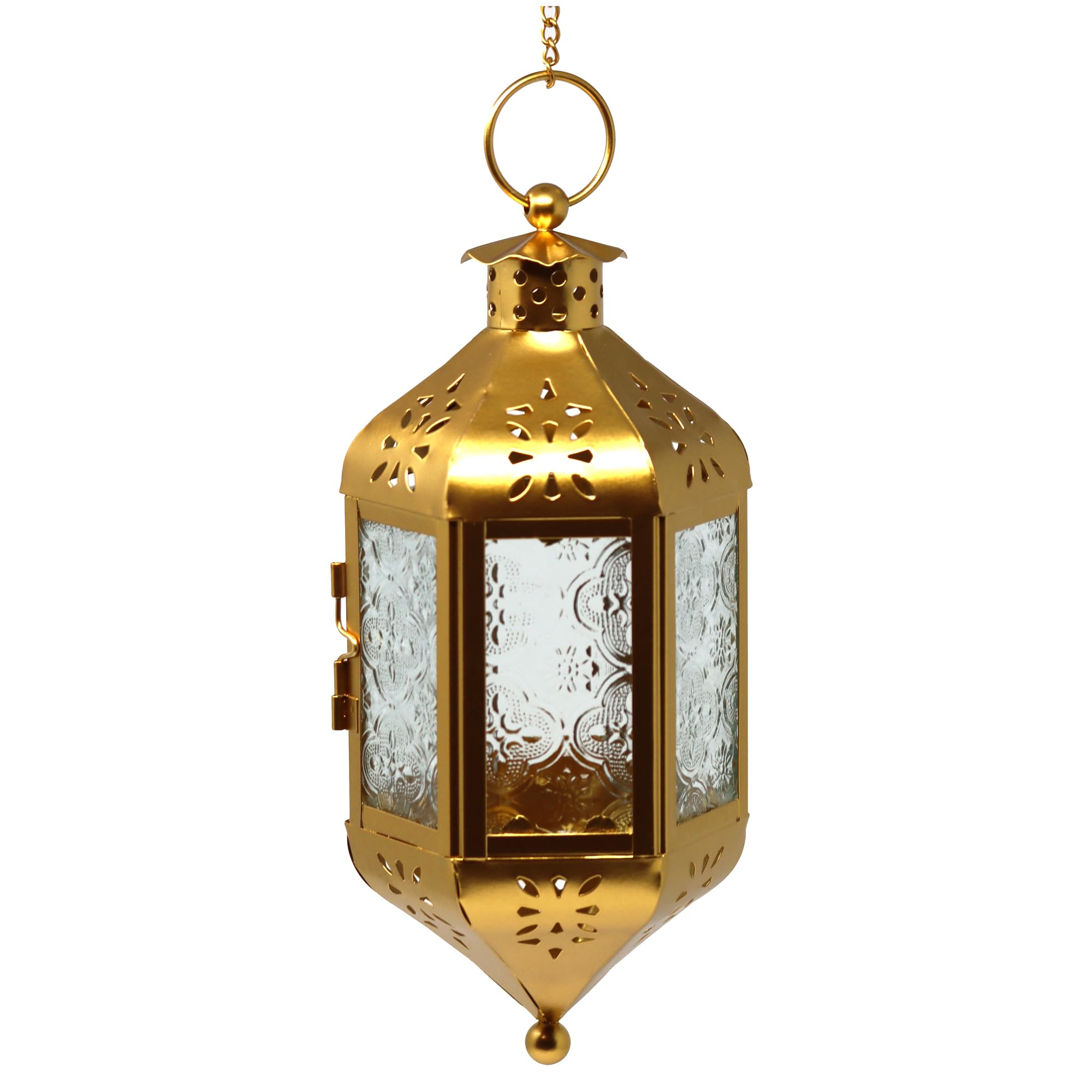 Vela Lanterns 11.5" Hanging Moroccan Decorative Candle Lantern Lamp – Indoor/Outdoor Tea Light Candle Holder for Patio, Porch, Ramadan or Home Decor, Gold