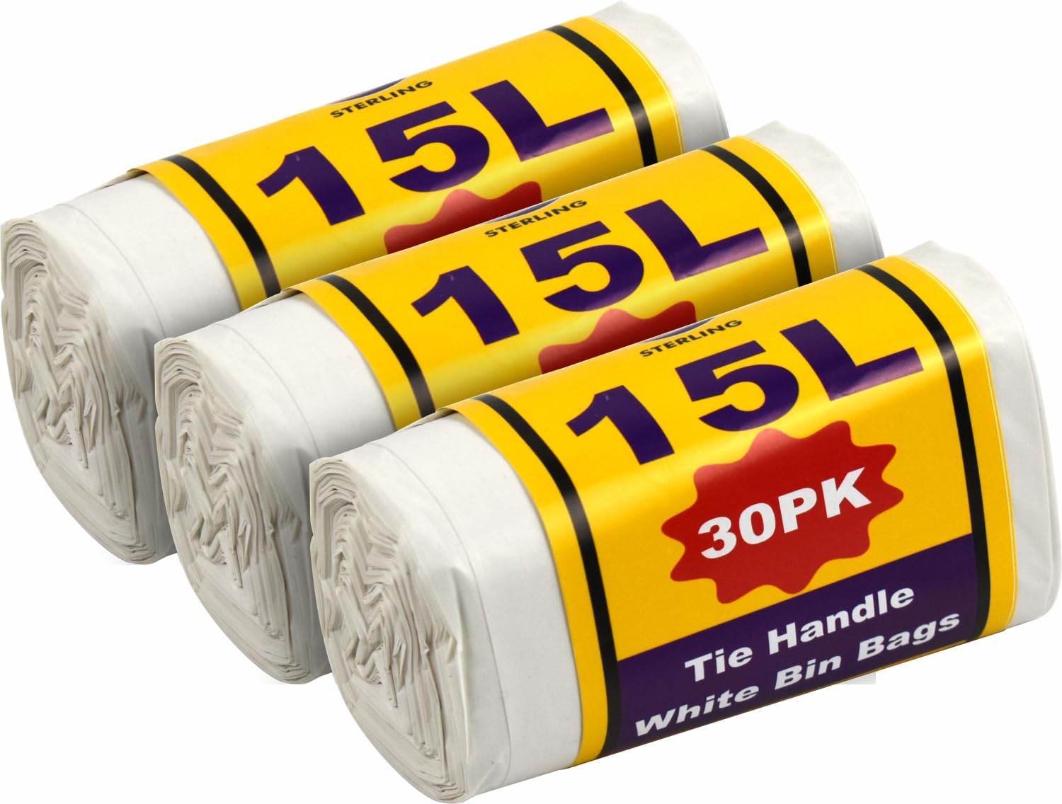 Lavv Housewares Ltd White 15L Plastic Bin Bags Liners With Tie Handles 30Pk (3)
