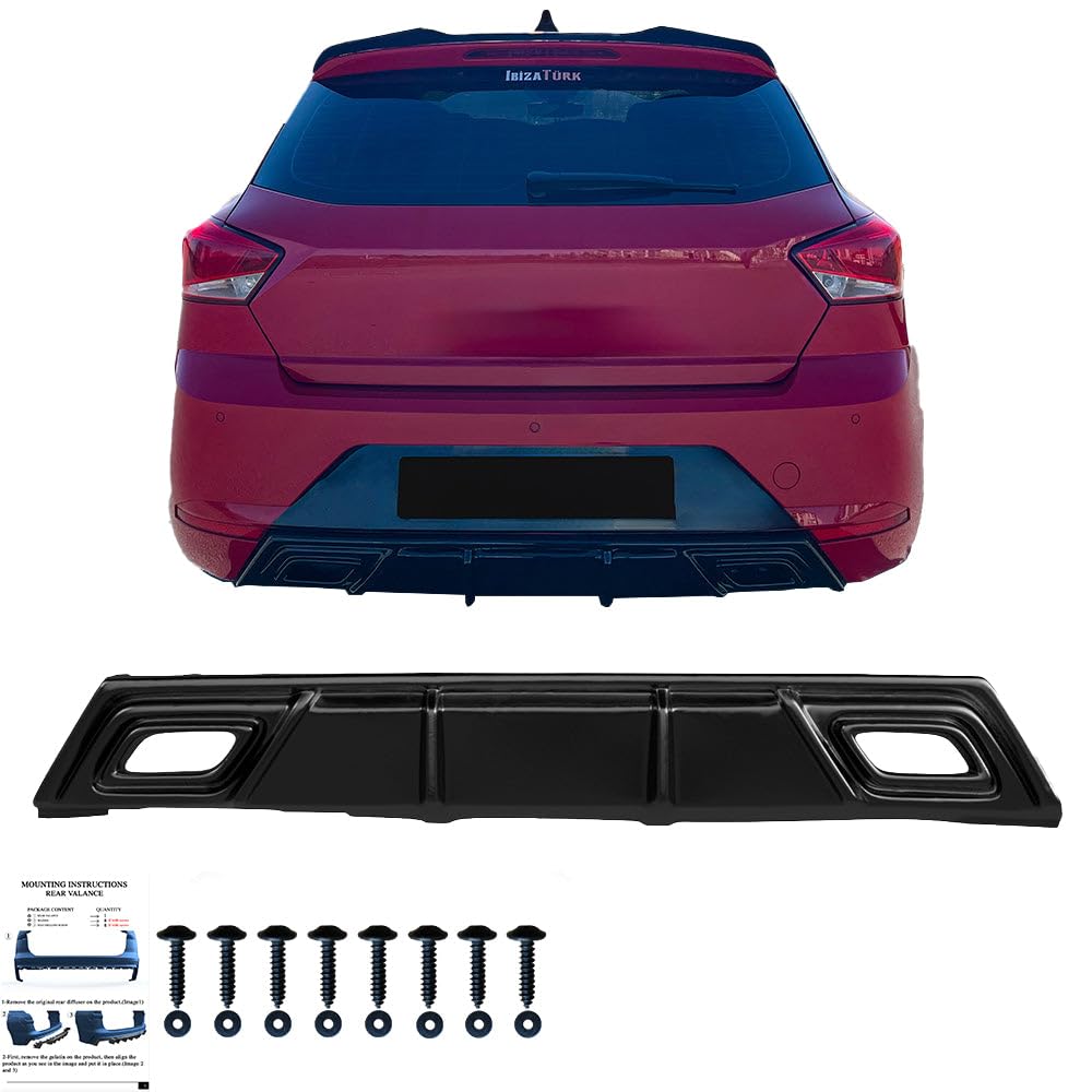 Oneway Jupe de pare-chocs arrière (Diffuseur) compatible avec Seat Ibiza (6F) 2017- incl. FR - Noir brillant, 126x34x16