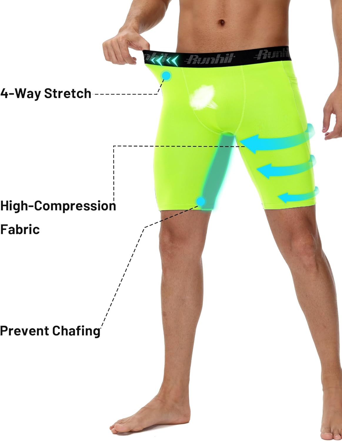 Runhit 2 Pack Mens Compression Shorts with Pockets 9" Performance Spandex Underwear Sport Athletic Workout Running Base Layer - Image 4