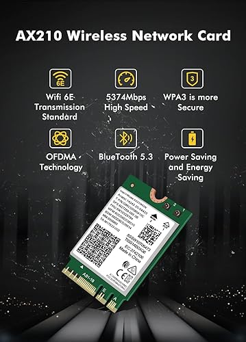 Vista 2 de Tarjeta inalámbrica WiFi 6E Intel AX210 NGW Bluetooth 5.3 Tri-Band 5400Mbps adaptador de red para portátil compatible con Windows 10/11 (64 bits)