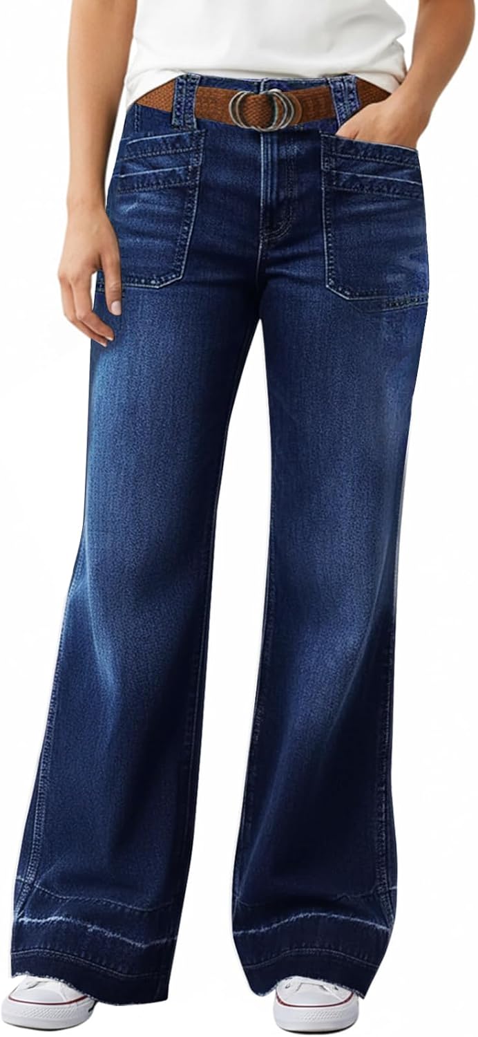 Baggy Jeans for Women Mid Rise Wide Leg Straight Jeans Trendy Denim Pants Without Belt