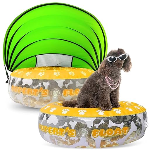 Rupert’s Float Dog Pool Float | Inflatable Canopy Loungers for Pets | Water Rafts for Small to Medium Dogs & Puppies | Puppy Pool Floats | Stay Dry Floaties for Dogs | Pet Pool Accessories (Yellow)