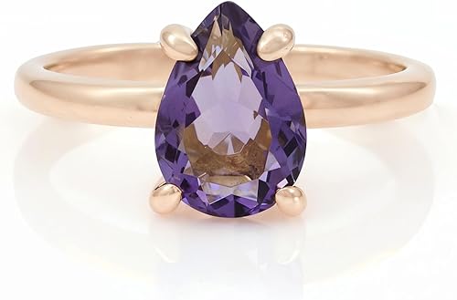 Amethyst Ring in 14k Rose Gold - Wedding, Prom, January Birthstone Rings - Elegant Purple Jewelry for Women - with Box