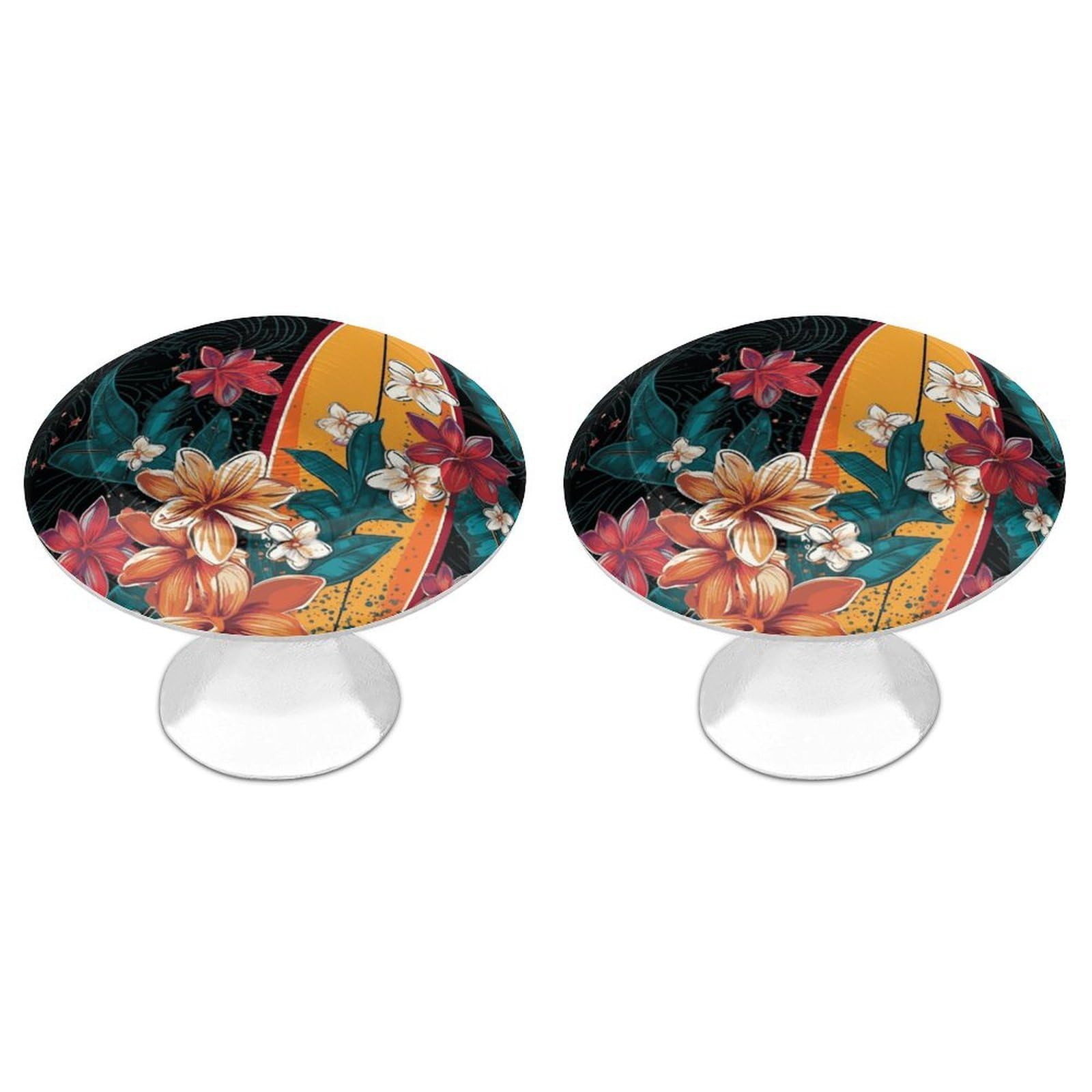 DWVTSLH Surfboard and Flowers Cabinet Handles 2 Pack Stainless Steel Kitchen Drawer Pulls with Installation Screws Round Dresser Drawer Knobs 1.1 Inch Modern Cabinet Hardware Door Handles