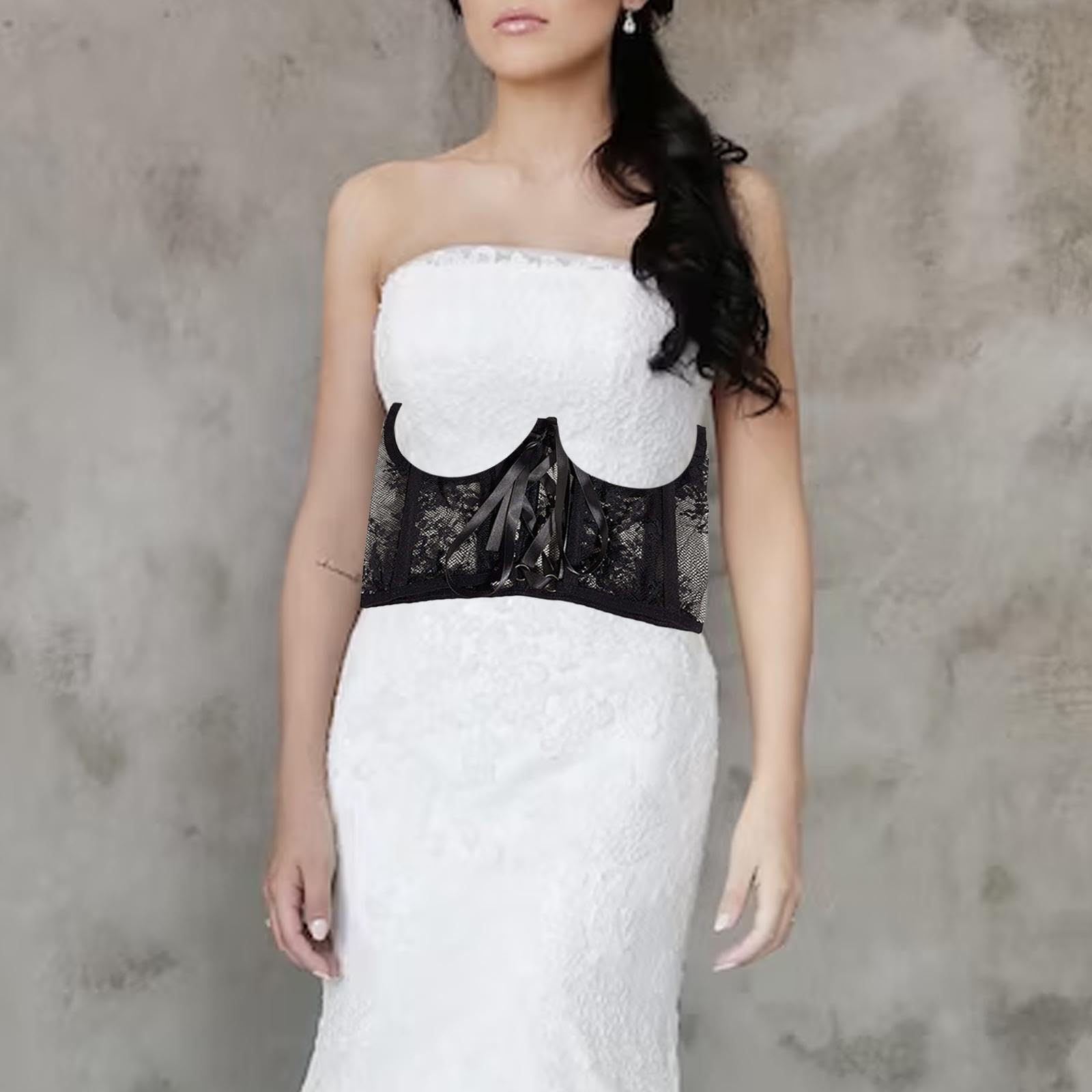 F Fityle Cintura corsetto sottoseno, corsetto in vita, corsetto con coppe aperte in pizzo, corsetto disossato con ferretto sul busto corto, in vita
