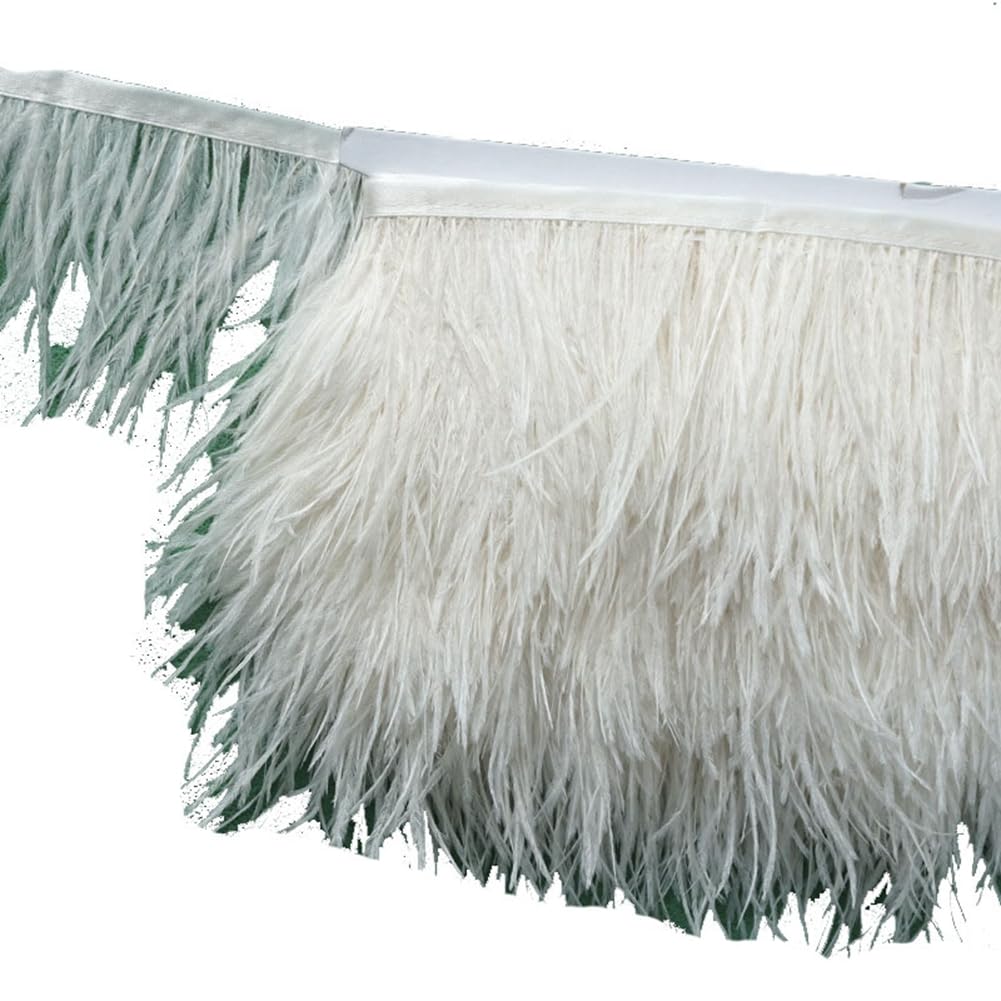 Yurosiay 3 m Feather Fringe Trim 8-10 cm Wide Natural Fluffy Ostrich Feathers Border Feather Fringe with Satin Ribbon Feather Fringe Ribbon for Sewing Feather Fringe Trim for Crafts Dresses White 1#