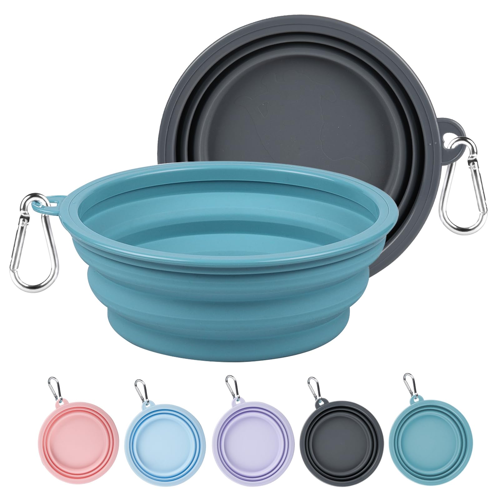 Kytely Collapsible Dog Bowls Medium, 2Pack Foldable Dog Travel Bowl, Portable Pet Water Food Bowl with Clasp, Pet Cat Feeding Cup Dish for Traveling,