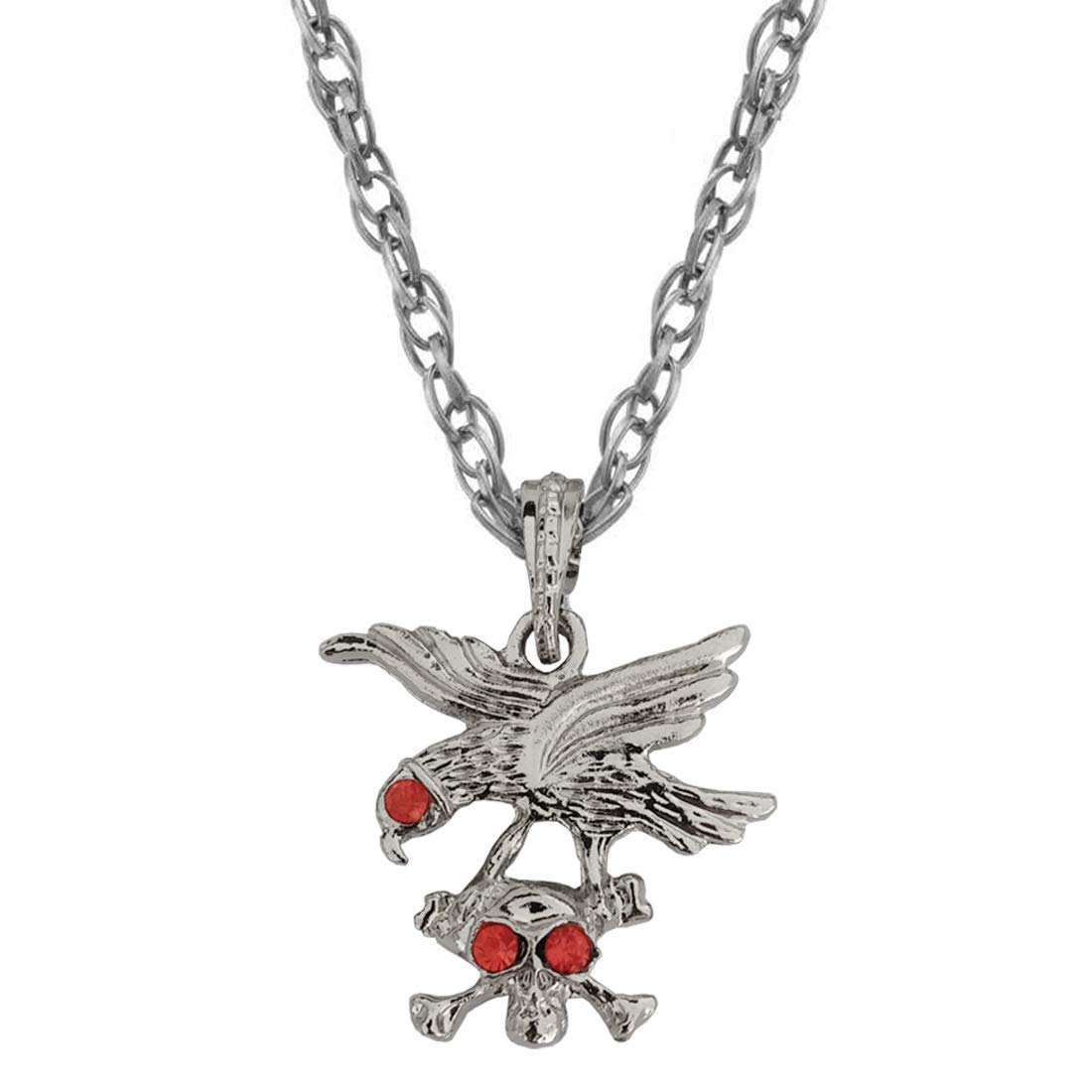 SulleryStylish Flying Eagle with Skull Pendent Silver and Red Zinc, Metal Necklace Chain for Men and Women