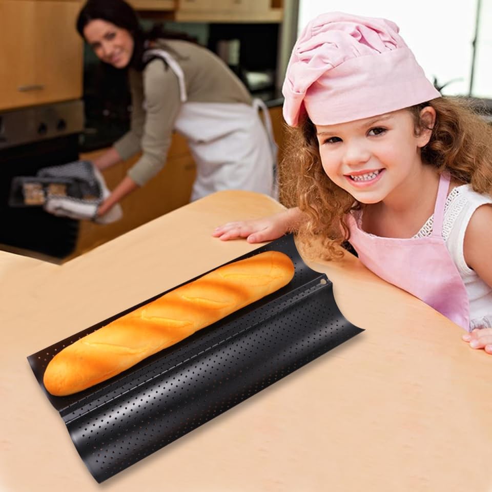 ARTIBETTER French Bread Baguette Pan 2-Slot Non-Stick Baking Mold Stainless Steel Wavy Bread Mold Even Heat Transfer Bakeware for Home Kitchen and Restaurant
