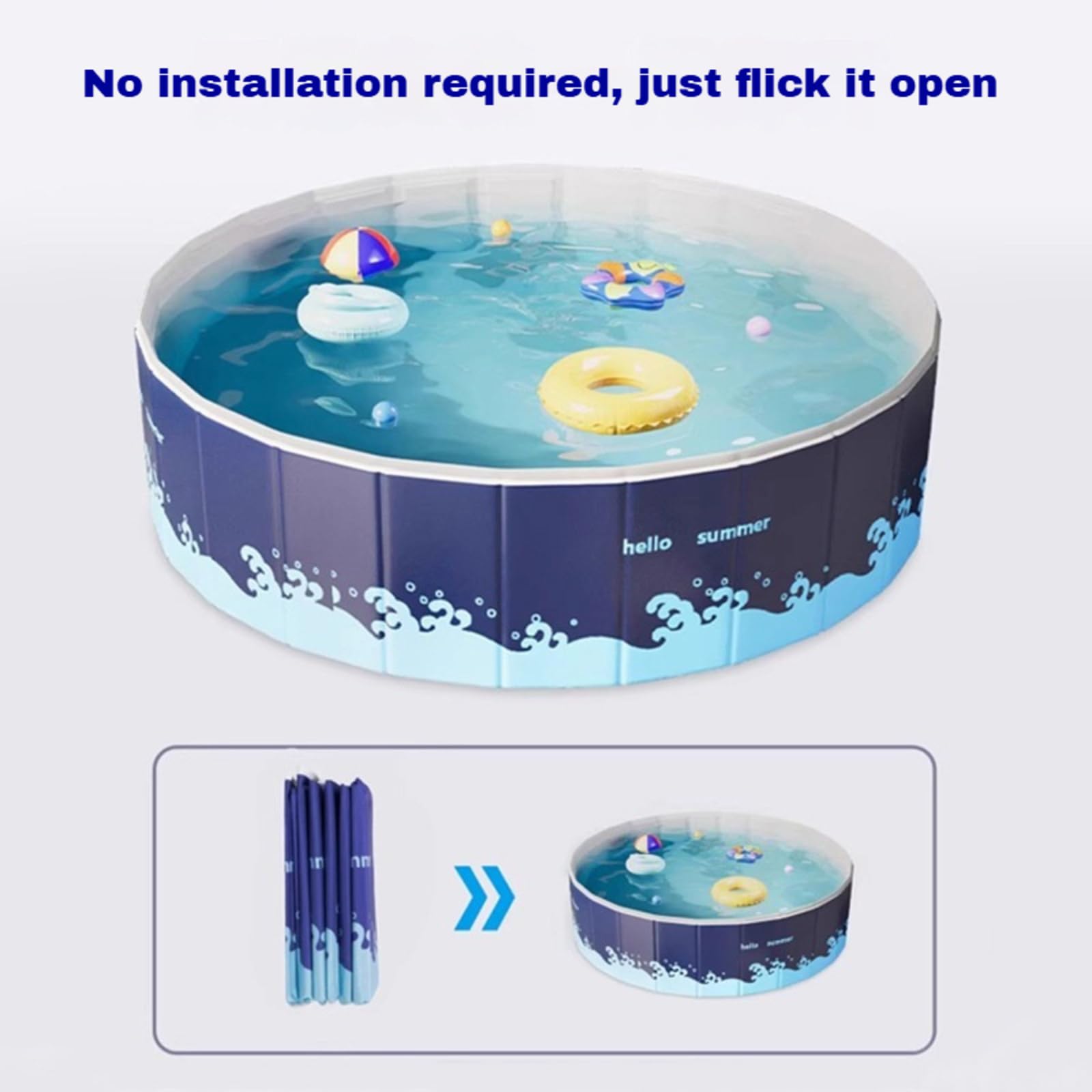 Piscina Plegable Sin Hinchado para Niños y Perros Grandes - PVC 5-Capas Ultra-Resistente, No Inflable/Sin Montaje, Fácil Limpiar y Almacenar para Jardín/Patio (Azul, 150 * 48cm)