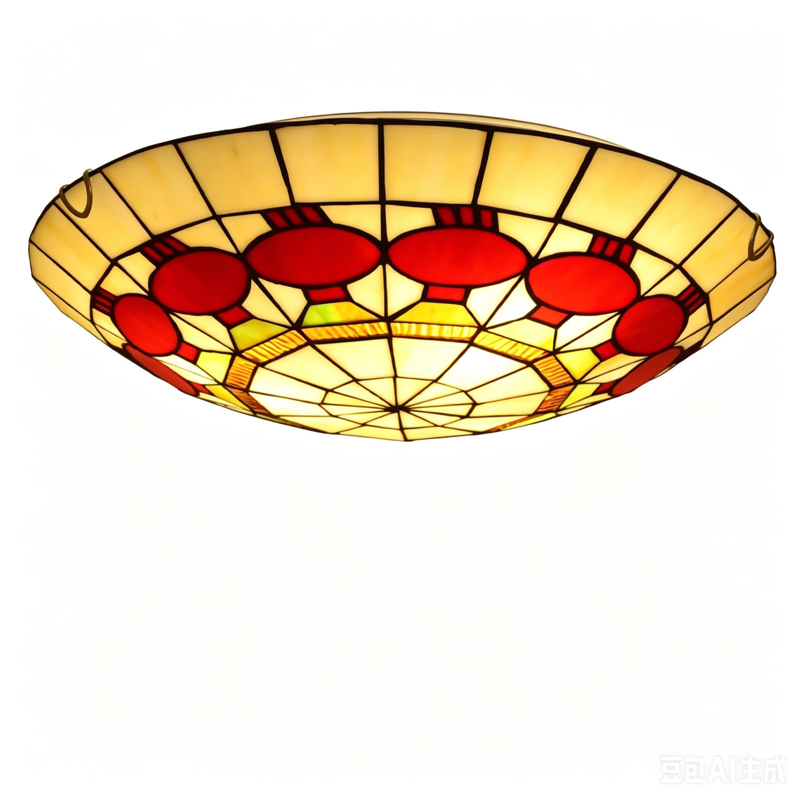 CNSXHAO Tiffany Style Ceiling Light Fixtures Flush Mount, Vintage Stained Glass Hallway Ceiling Lamp, E27 Bulb Retro Round Shade Chandeliers for Bedroom Living Room Kitchen,40cm