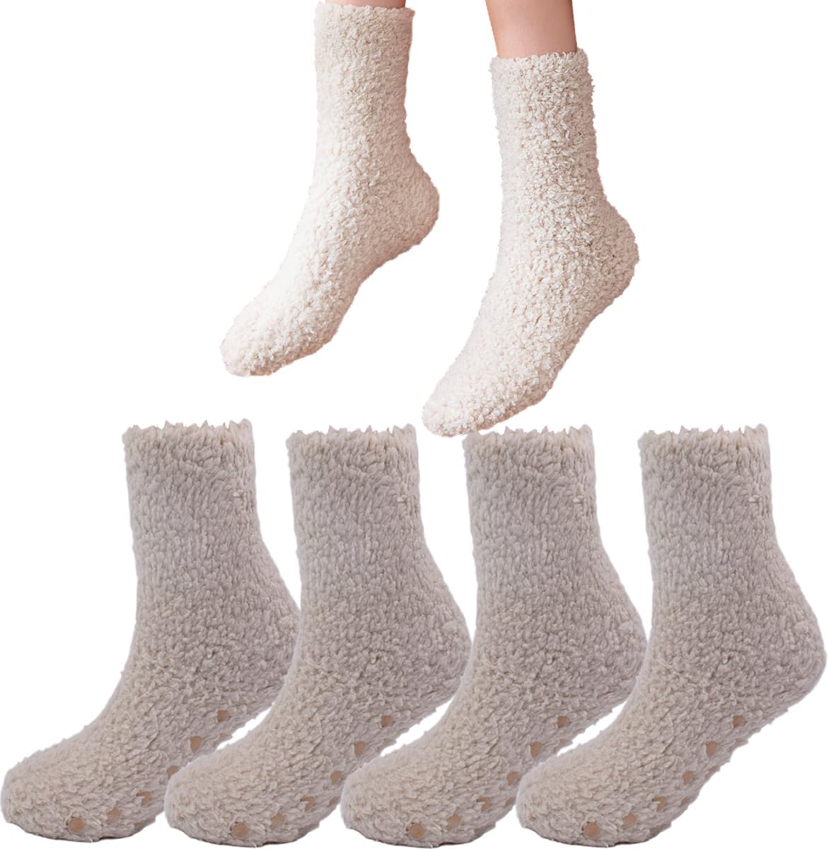 【即購入OK♥】モコモコ靴下　クロ　グレー　滑り止めつき　暖かい　５個入り Amazon.co.jp: [Sandyting] 4足組」レディース もこもこソックス