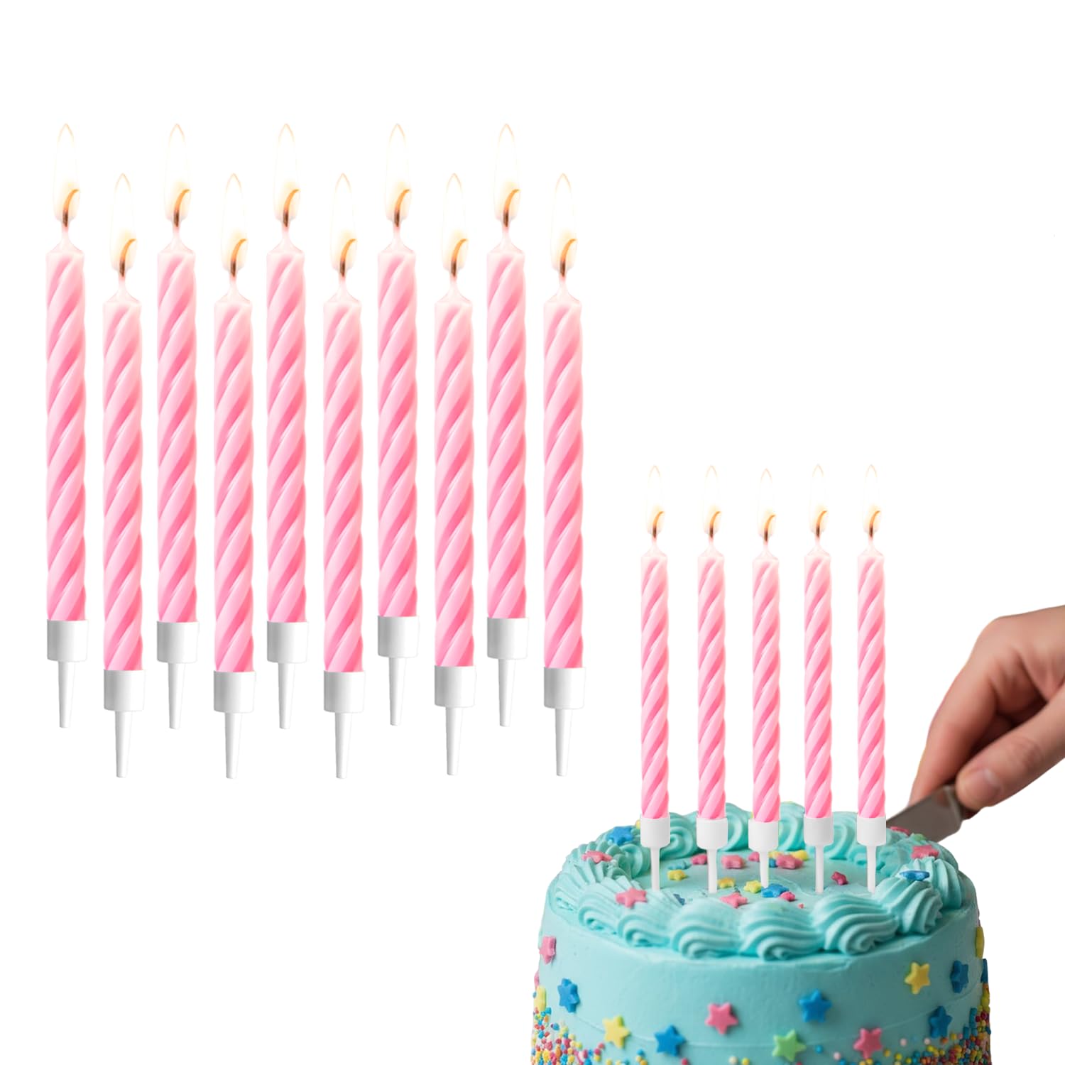 AEX Pack of 10 Happy Birthday Cake Topper Decoration Numbers Wax Candles Holders | Happy Birthday Candles Colorful Candle Holders | Party Candle | Cake Candles | Pink
