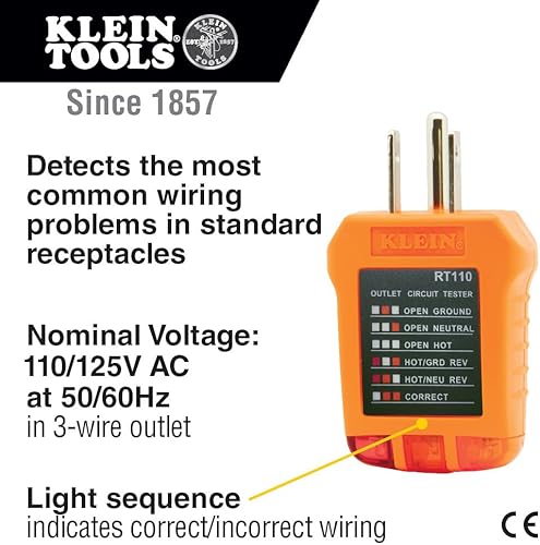 Miniatura 2 de Klein Tools Probador de salida RT110, probador eléctrico del receptáculo de la CA para los enchufes de América del Norte