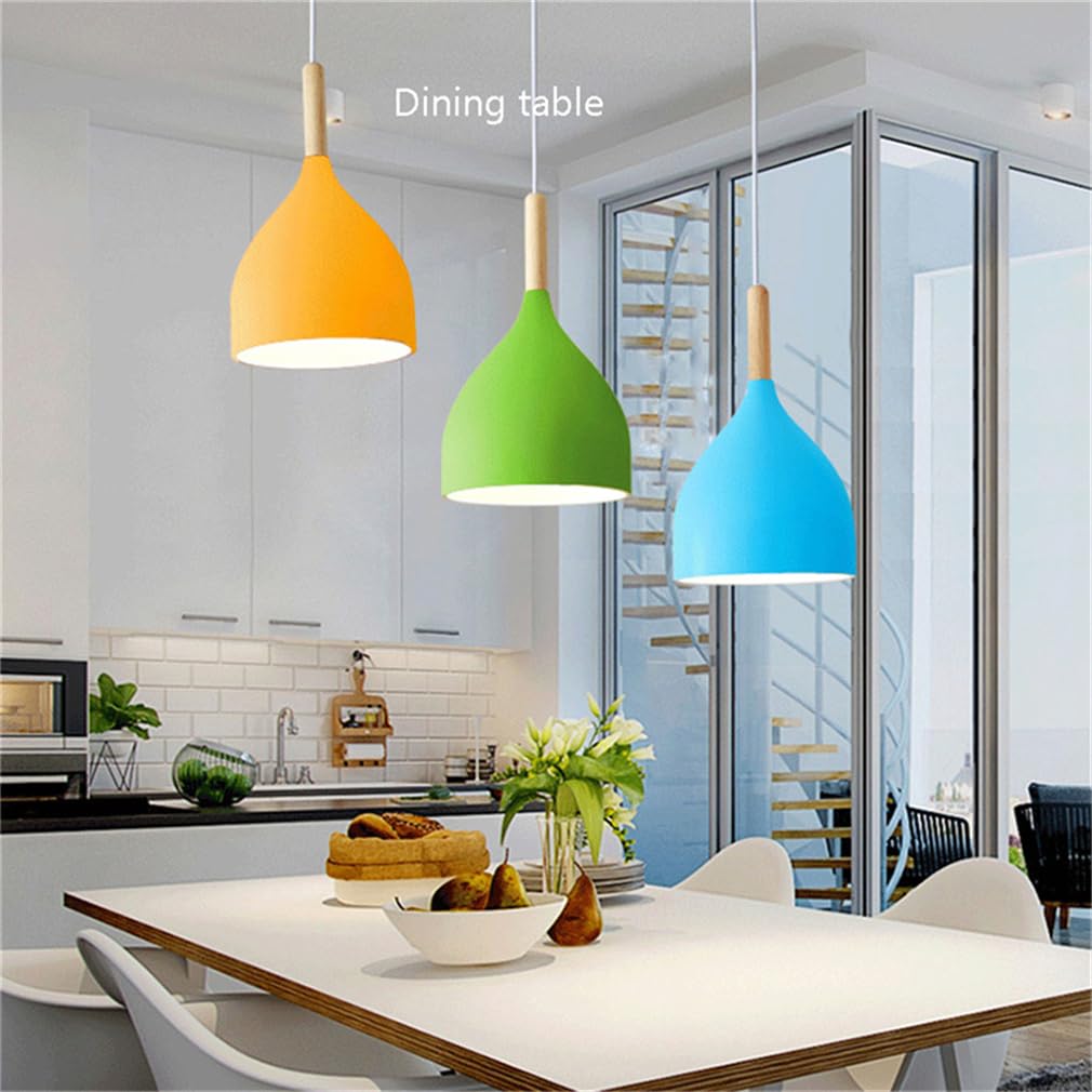 Nowoczesne lampy wiszące do restauracji Aluminiowe i metalowe wiszące oprawy oświetleniowe do barów Lampa sufitowa z drewna makaronik na wyspę kuchenną, jadalnię, strych, bar (zielony)