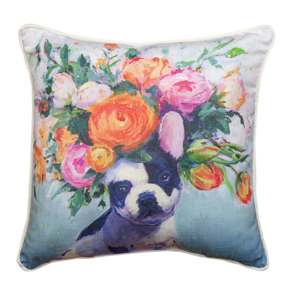 MWW French Bull Dog Floral Throw Pillow, 18 inches