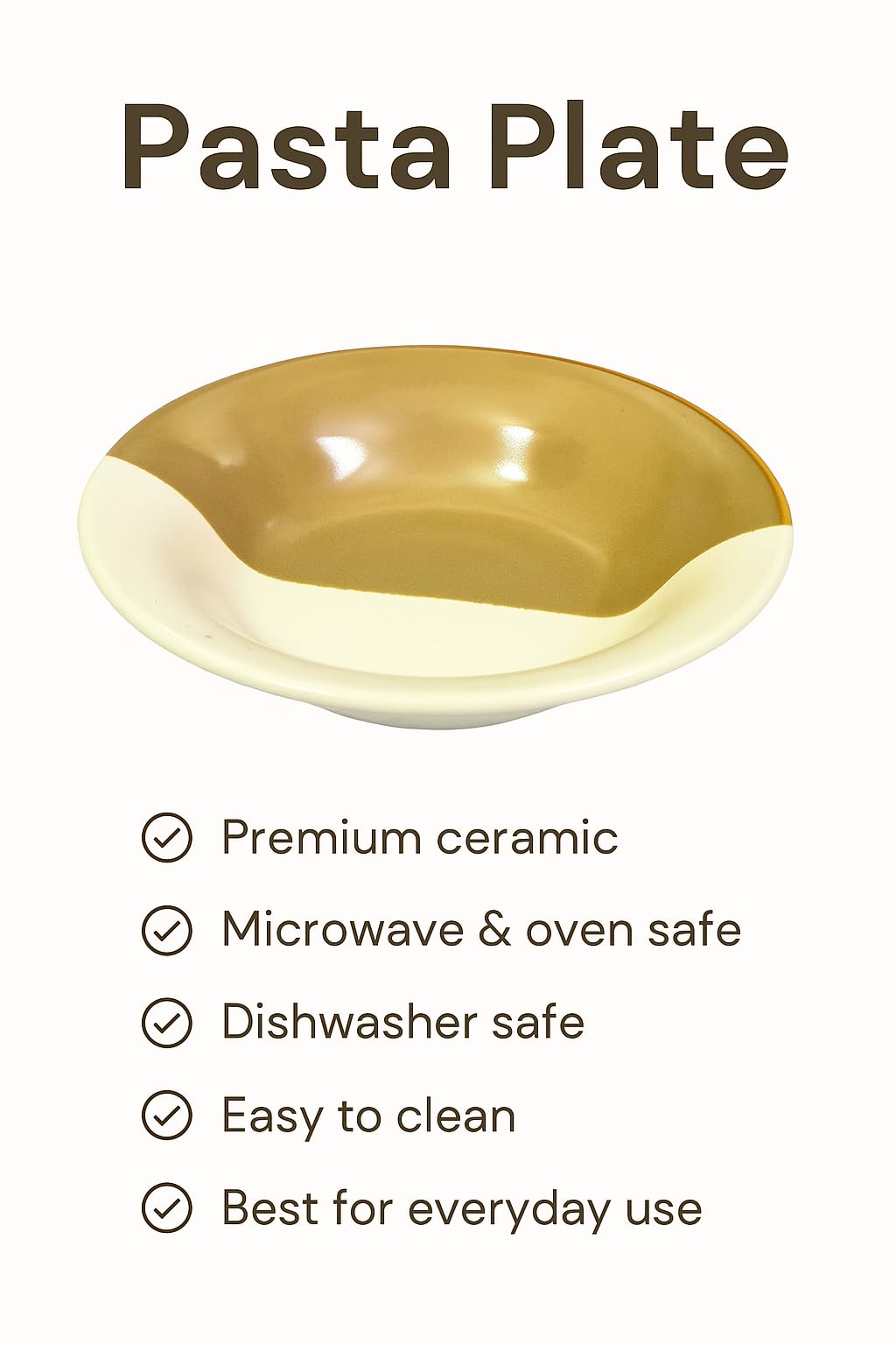 Brills Premium Ceramic Pasta/Noodles/Soup Plate (Pack of 1) - Elegant Double-Tone Design, Microwave Safe, Oven Safe, Dishwasher Safe - Stylish Dinnerware for Modern Dining 4